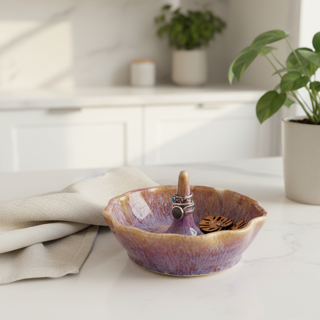 Raspberry Amber Ring Dish, 3”x5.5” no.29