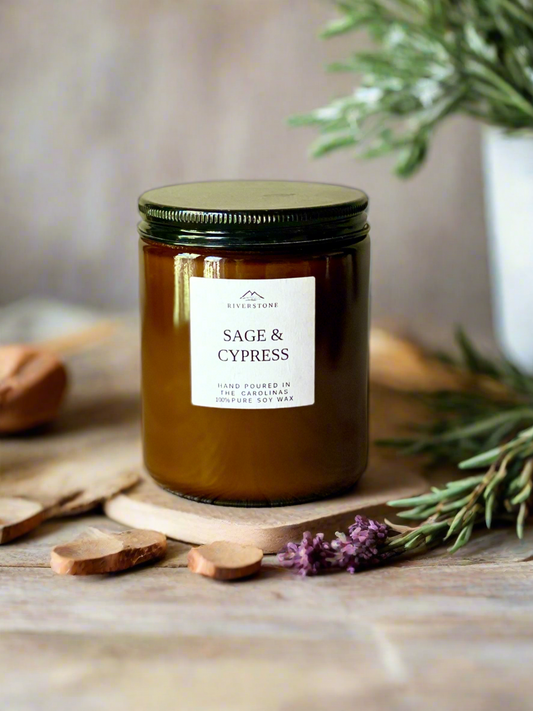 Sage & Cypress, Hand Poured 100% Soy Wax Candle