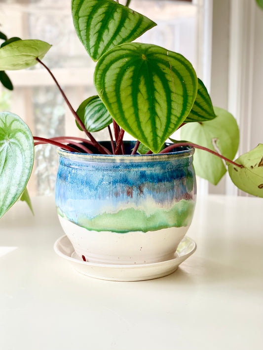 Blue and Green Planter, 4.5”x4.75”