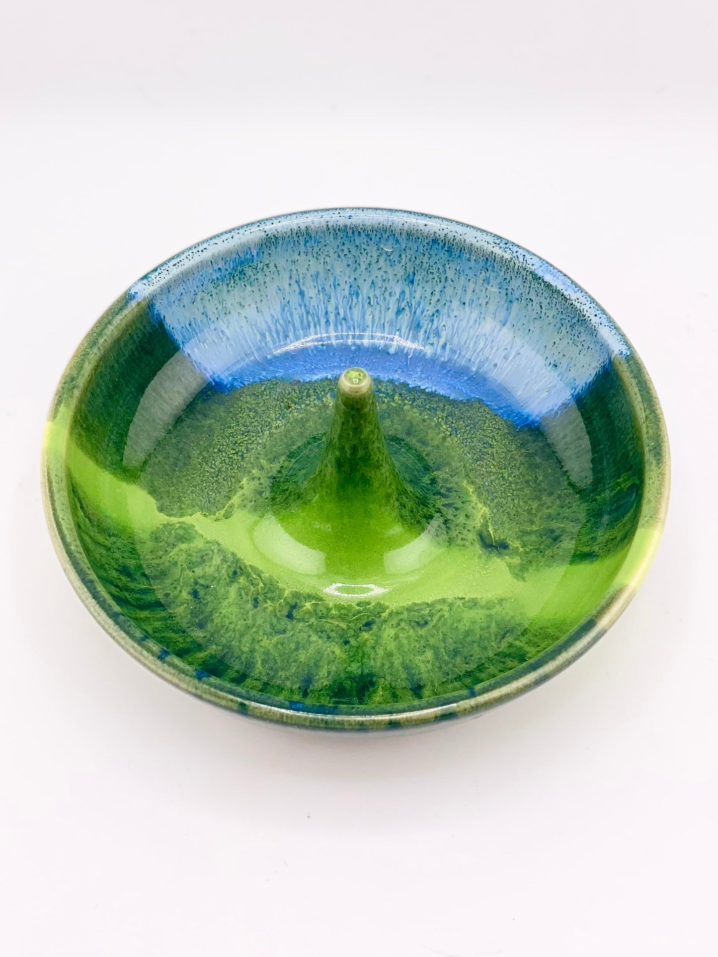 Blue and Green Ring Dish, 2.5”x5” no.26 (discounted slightly due to glaze drips that have been ground smooth, normally $38)
