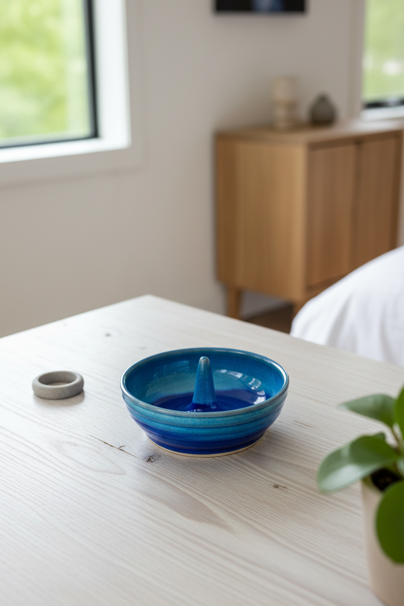 Blue Fire Ring Dish, 5”w x2.5”ht, no.40