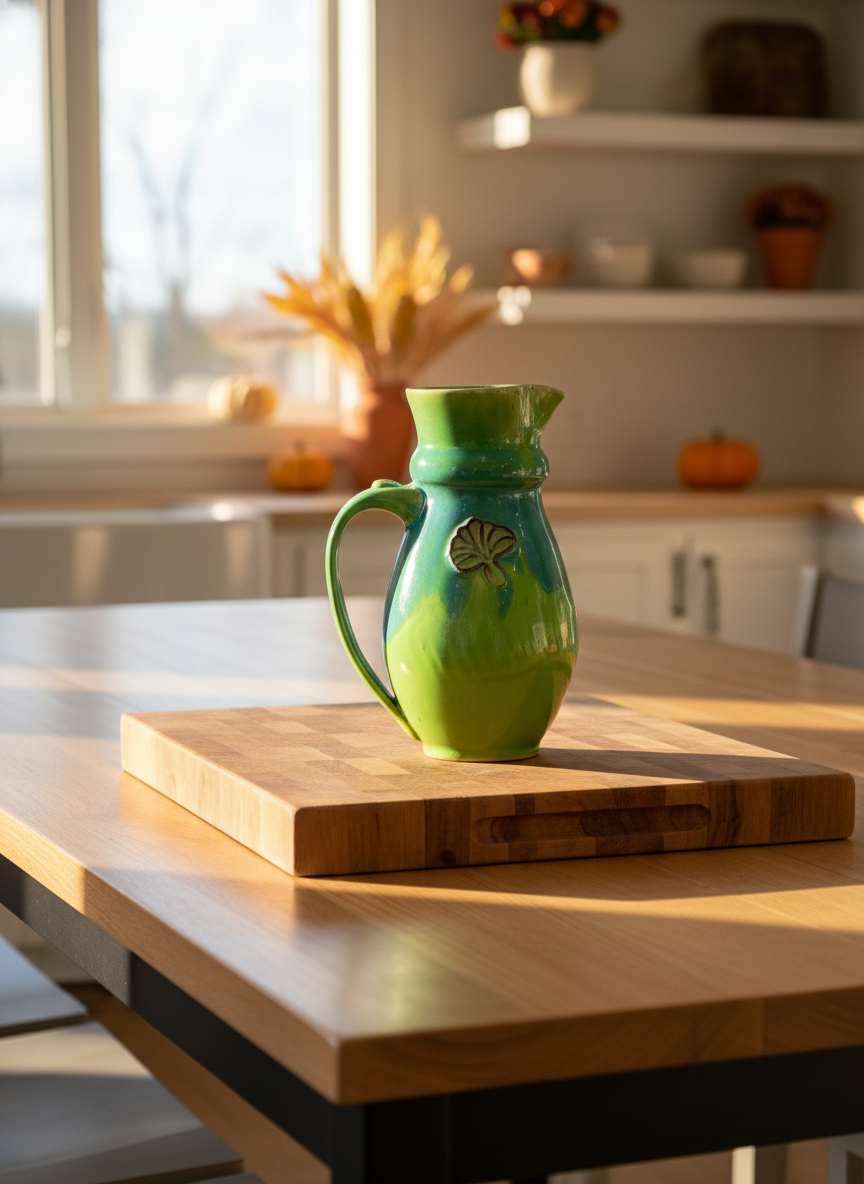 Pitcher with Ginkgo, 8.25” 35oz