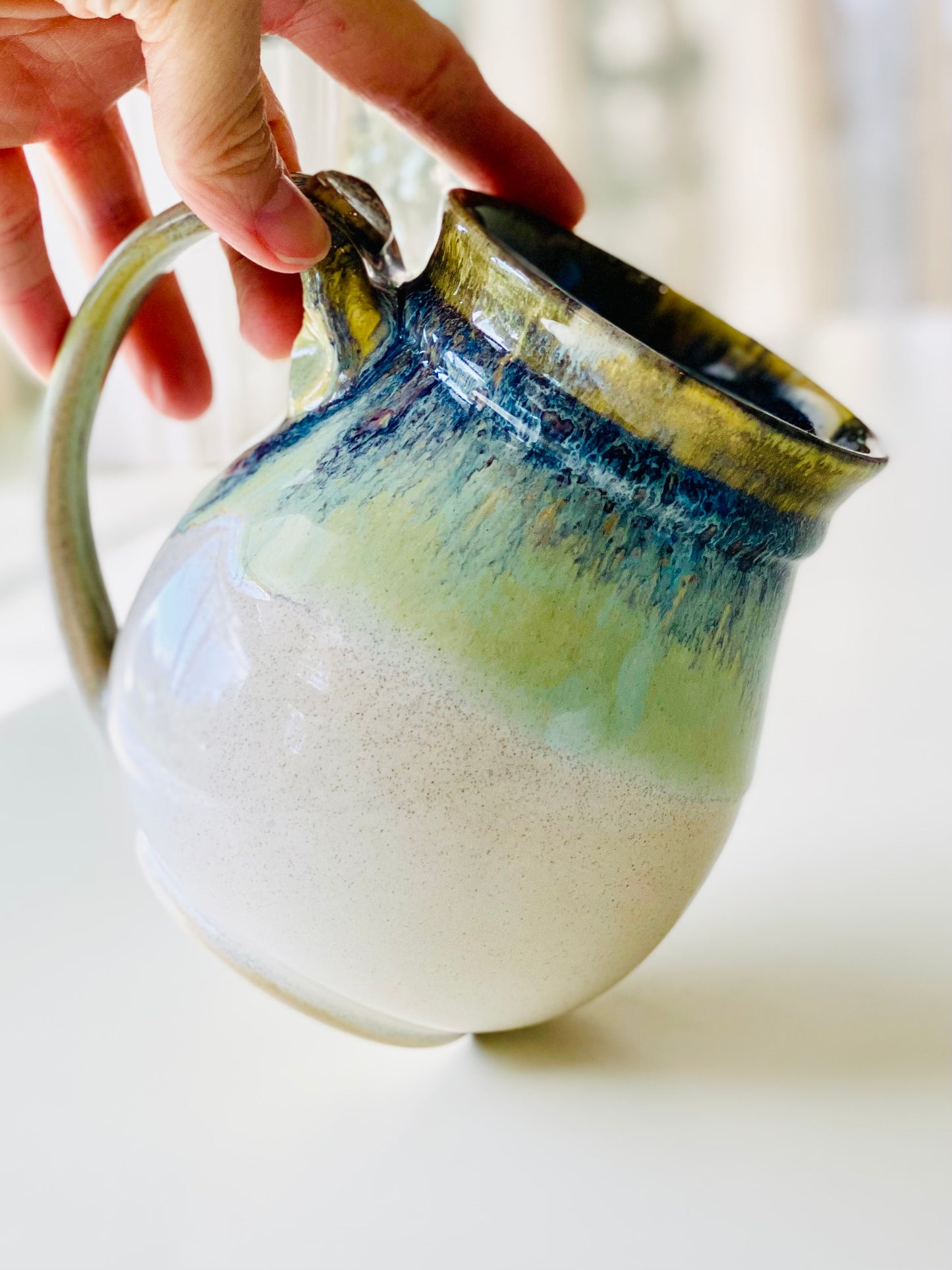 Creamy Speckled Mug with gold, teal, and blue, 22oz no.18