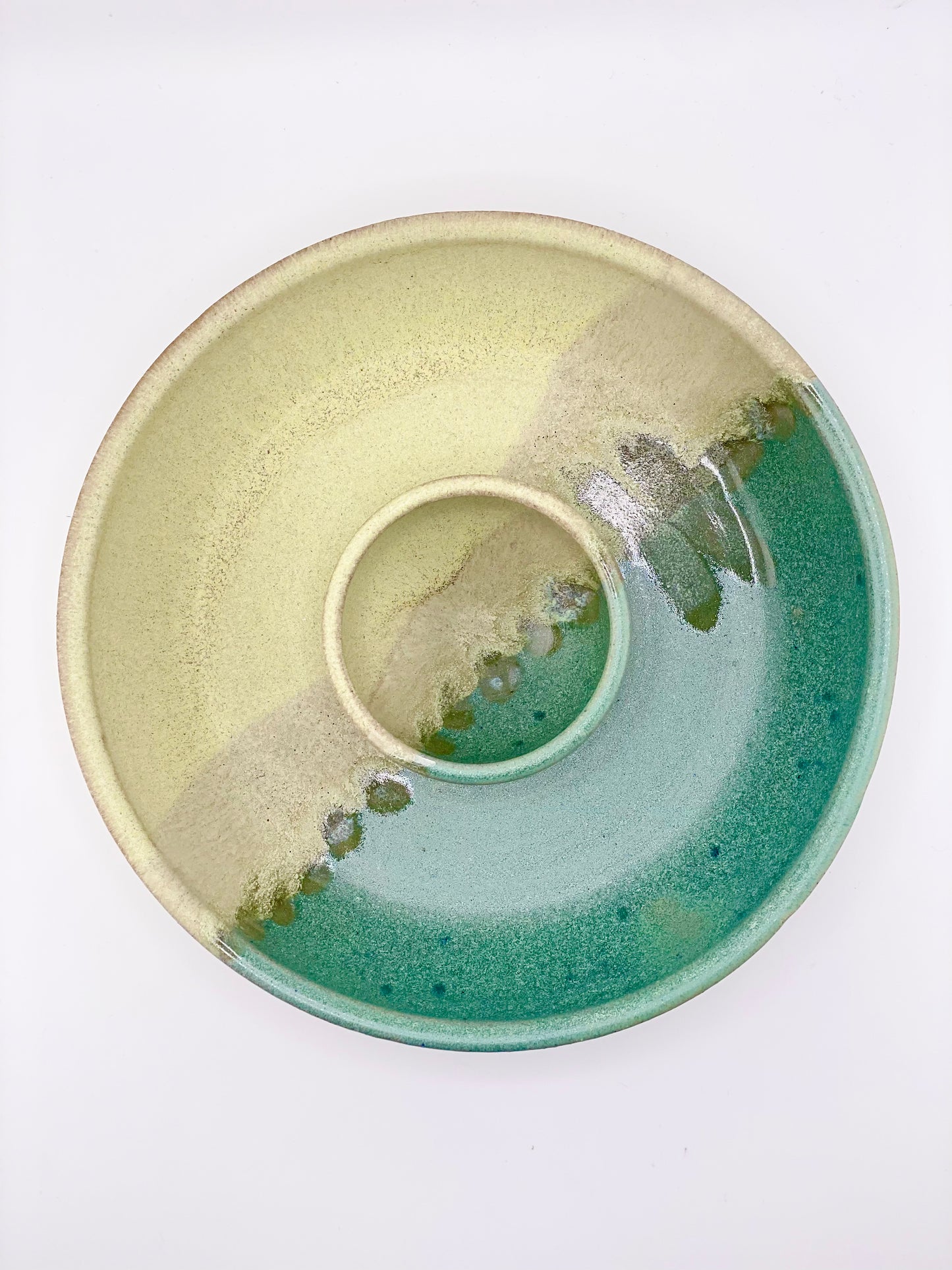 Dragonfly Chip and Dip Plate in Lemongrass, 1.75” ht x 8” w
