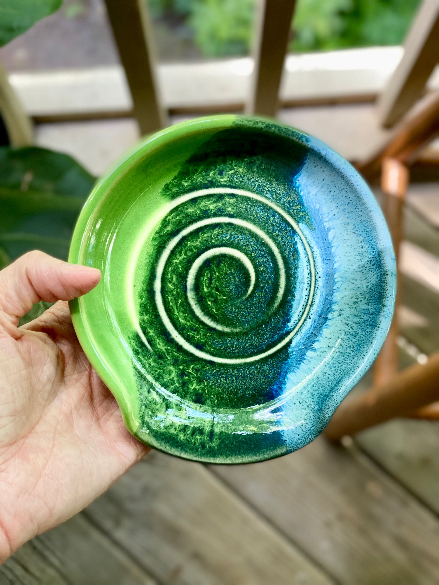 Blue and Green Spoon Rest, 5.5” no.32, (discounted due to imperfections on the underside, normally $35) (Copy)
