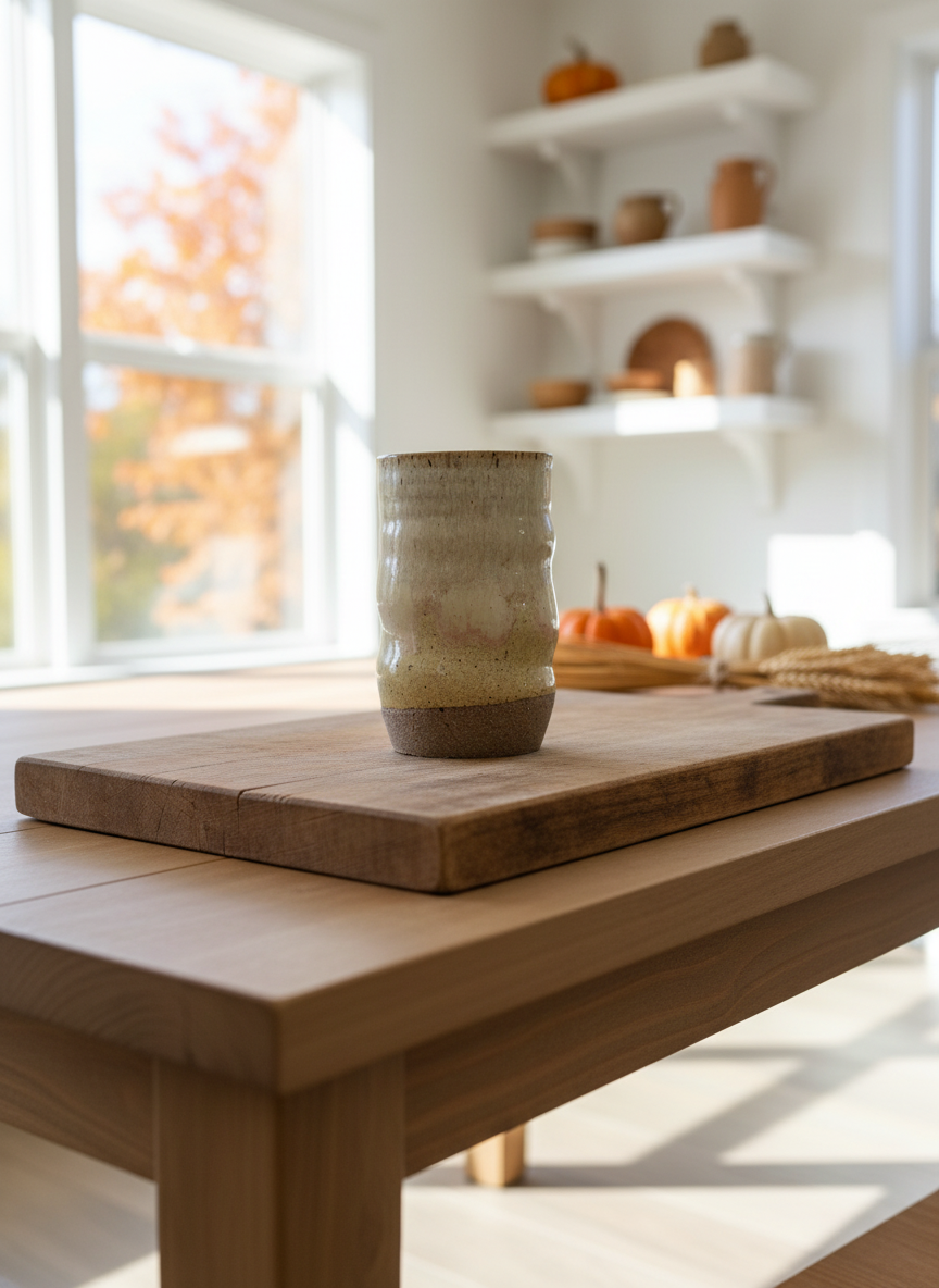 Tumbler, 16oz, no.19, A soft creamy white glaze fading into warm butter yellow with a blush of pink at the transition, breaking gently over the rustic, sandy clay base.