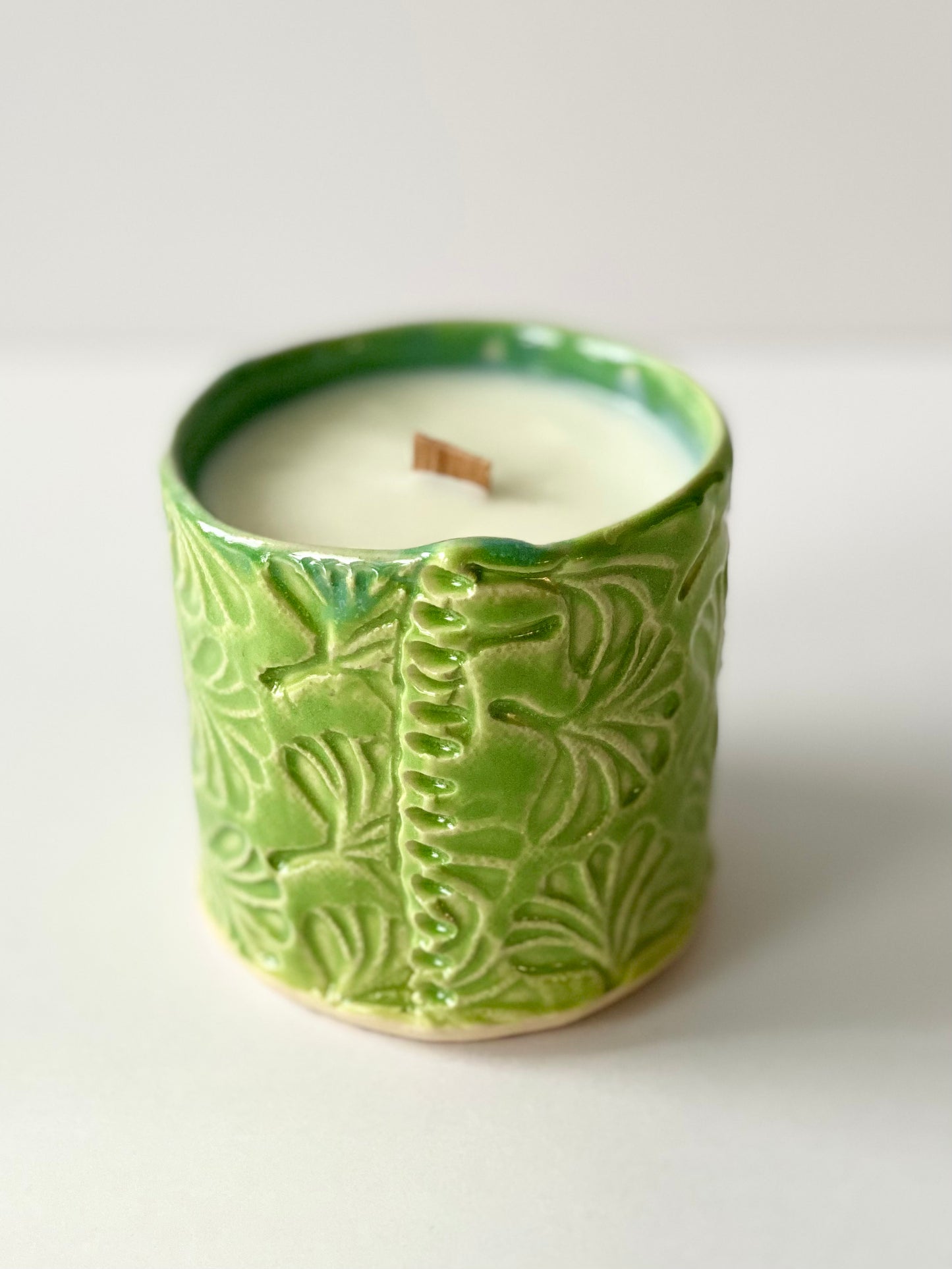 Matcha and Bergamot, Hand Poured 100% Soy Wax Candle, Wooden Wick, 8oz