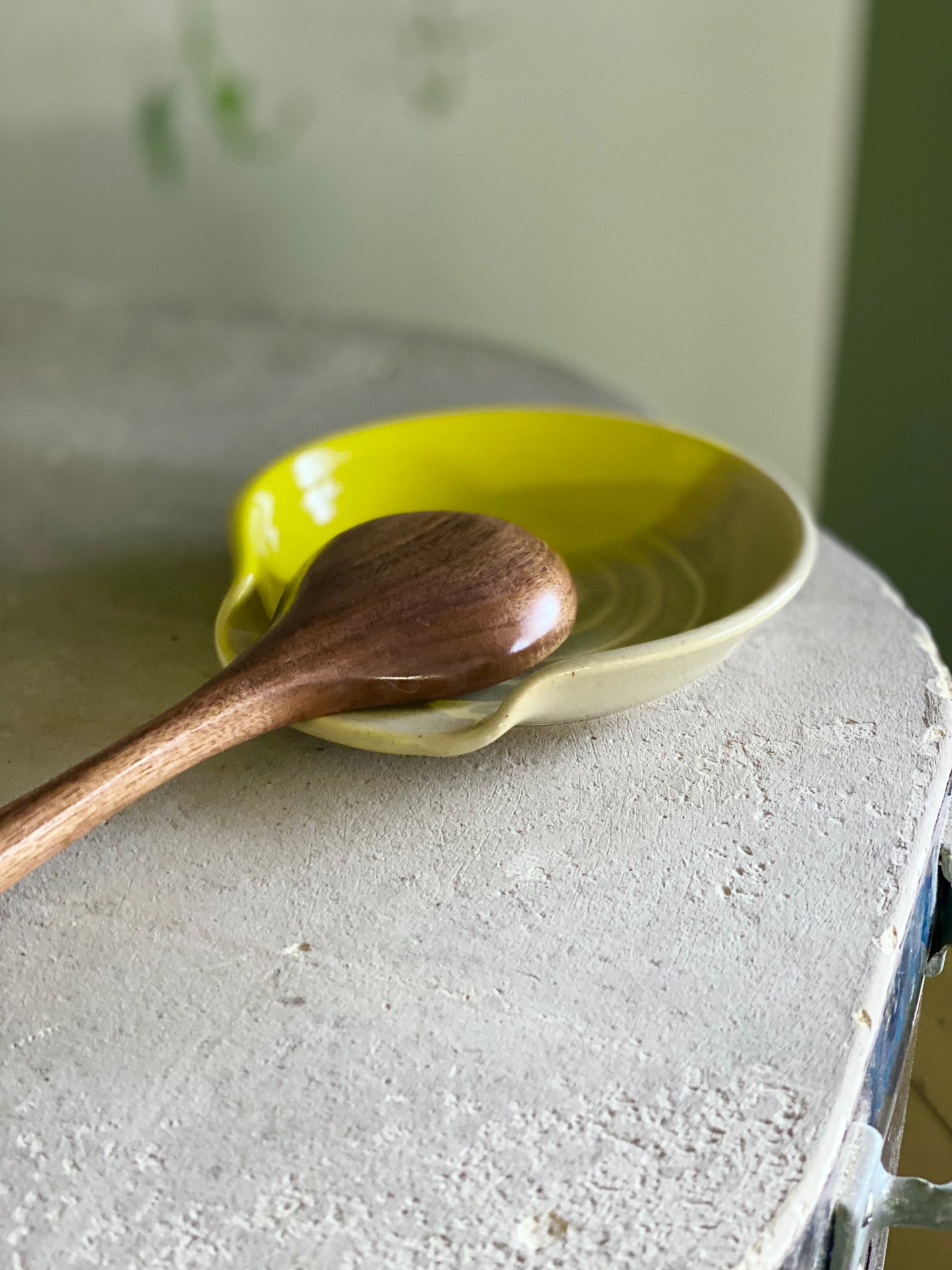 Spoon Rest Lemon Yellow and Cream, 6”