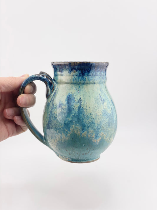 Blue Agate Mug 16oz, no.21 (second due to glaze drip at the bottom of the handle that has been grounded off, normally $85)