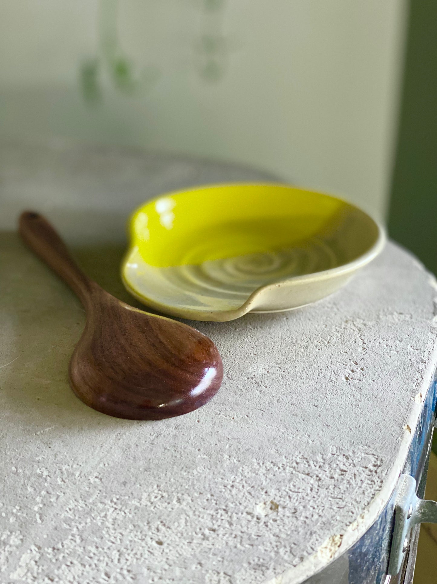 Spoon Rest Lemon Yellow and Cream, 6”