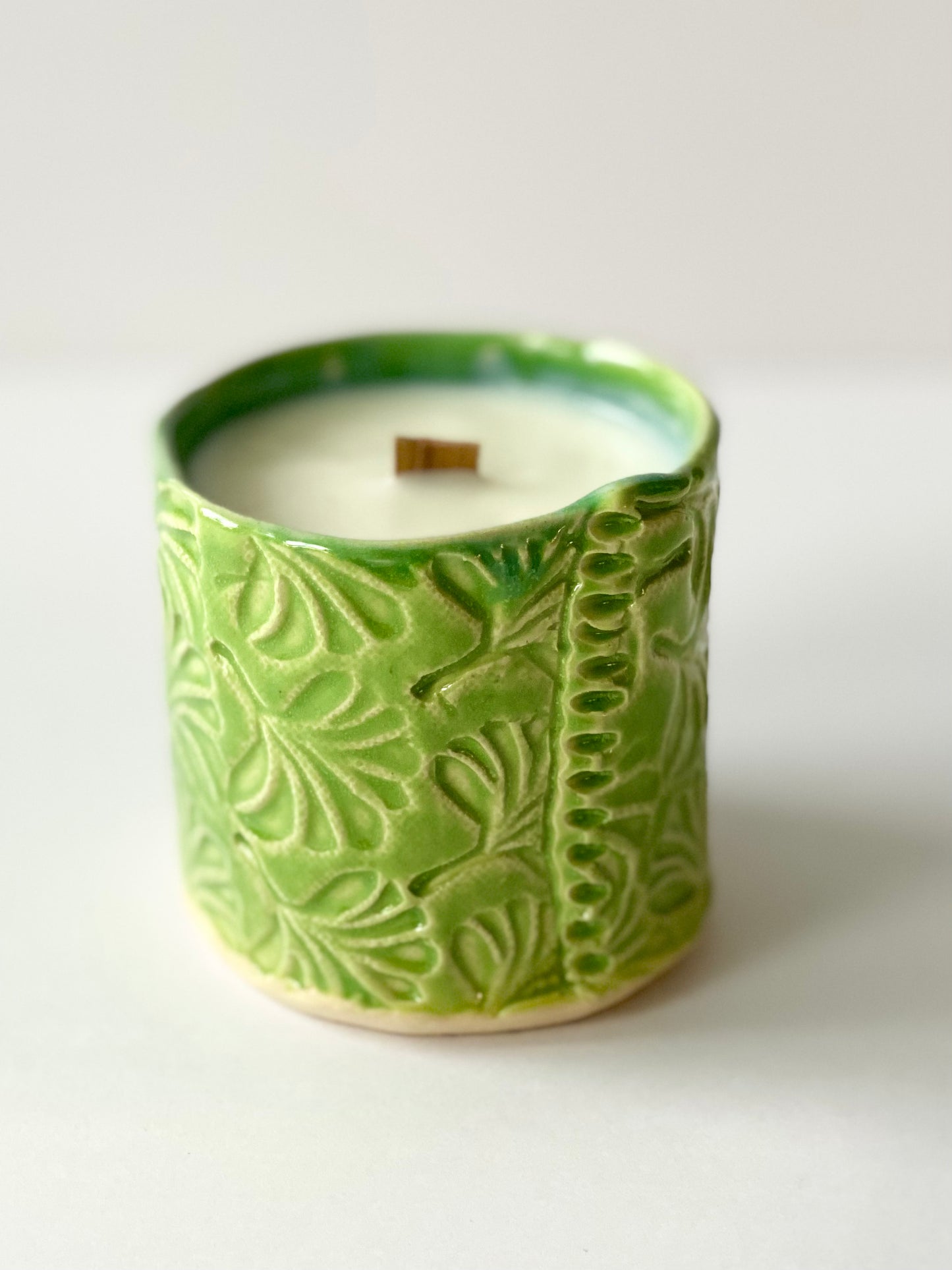 Matcha and Bergamot, Hand Poured 100% Soy Wax Candle, Wooden Wick, 8oz