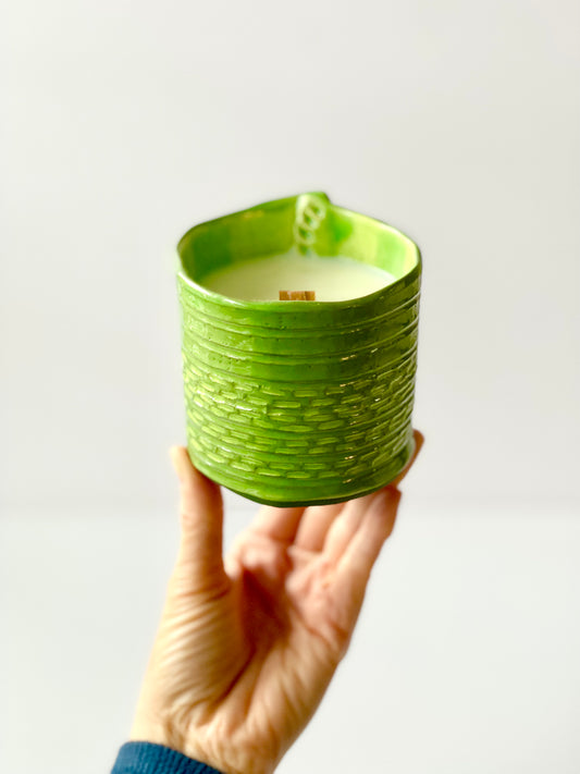 Green Tea and Lemongrass, Hand Poured 100% Soy Wax Candle, Wooden Wick, 8oz