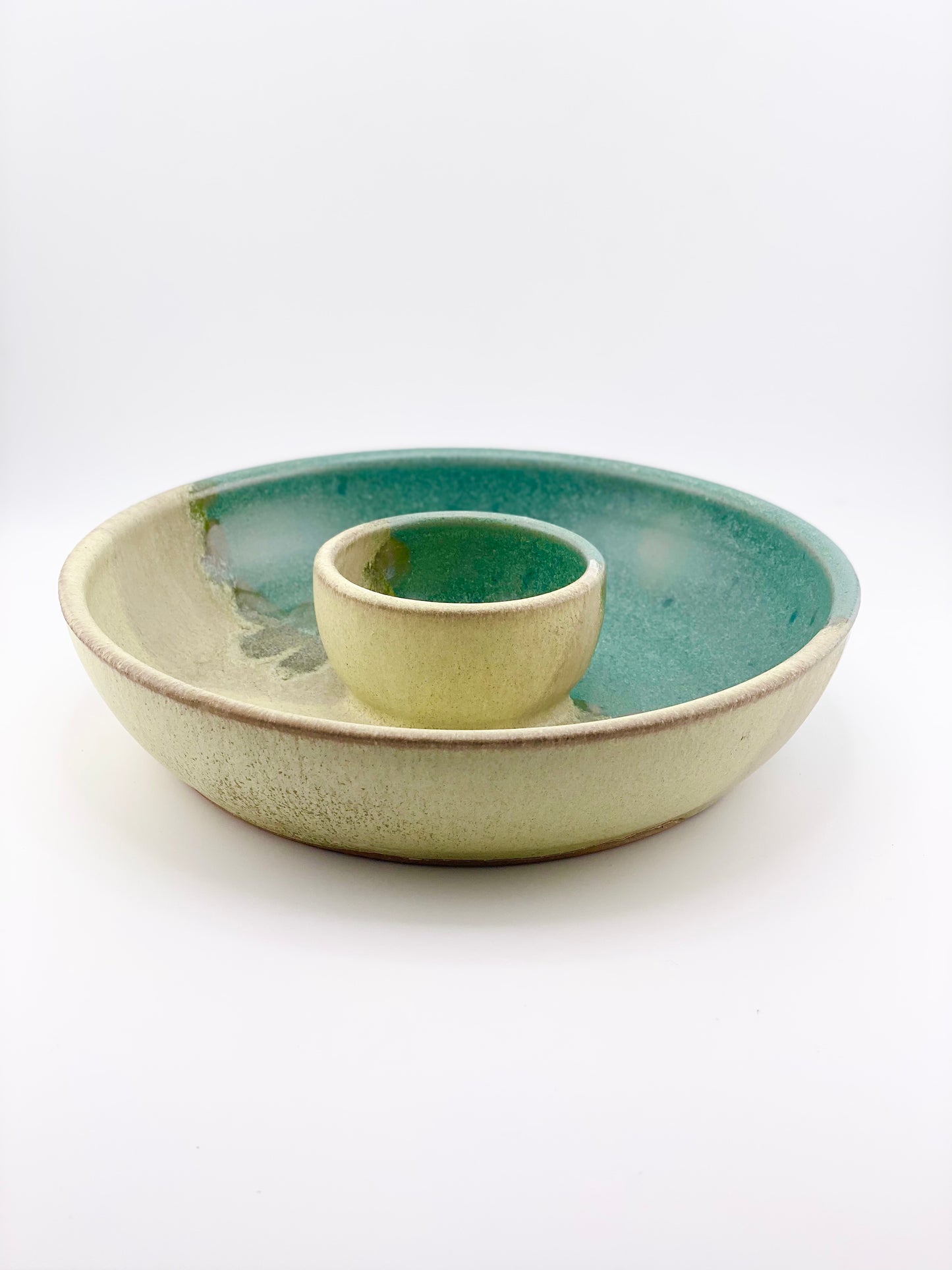 Dragonfly Chip and Dip Plate in Lemongrass, 1.75” ht x 8” w