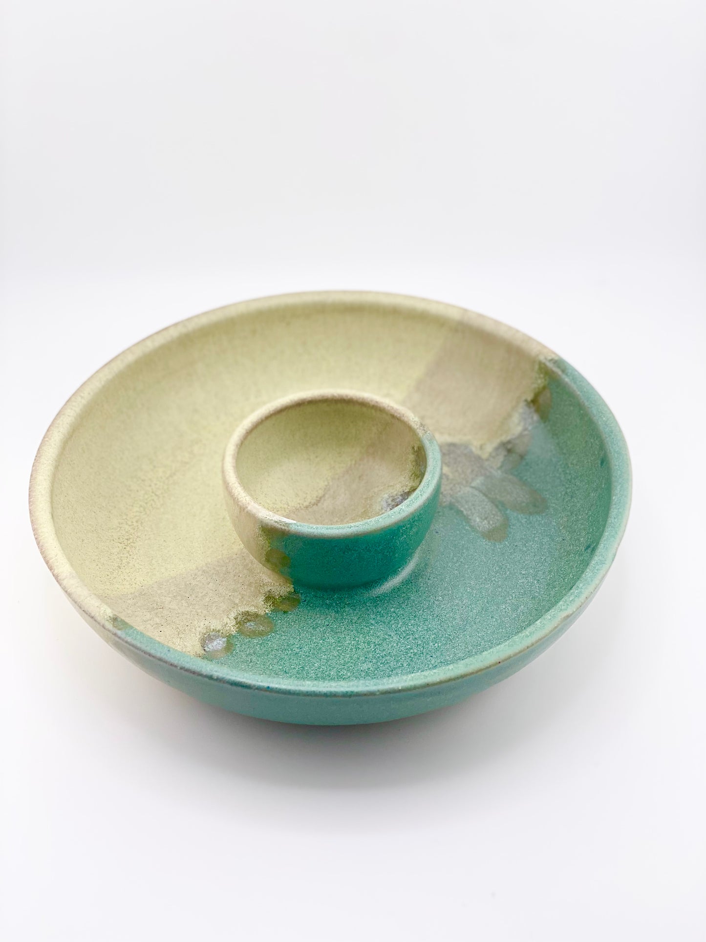 Dragonfly Chip and Dip Plate in Lemongrass, 1.75” ht x 8” w