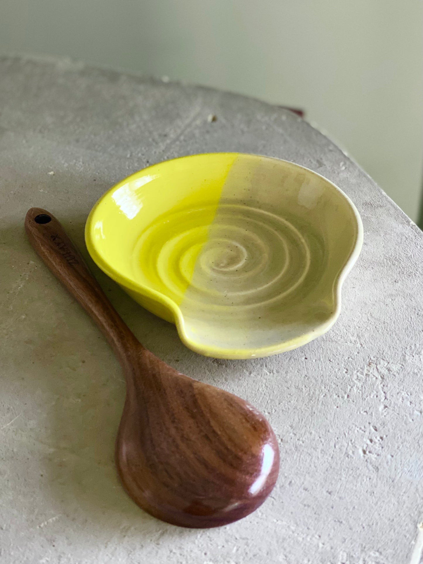 Spoon Rest Lemon Yellow and Cream, 6”