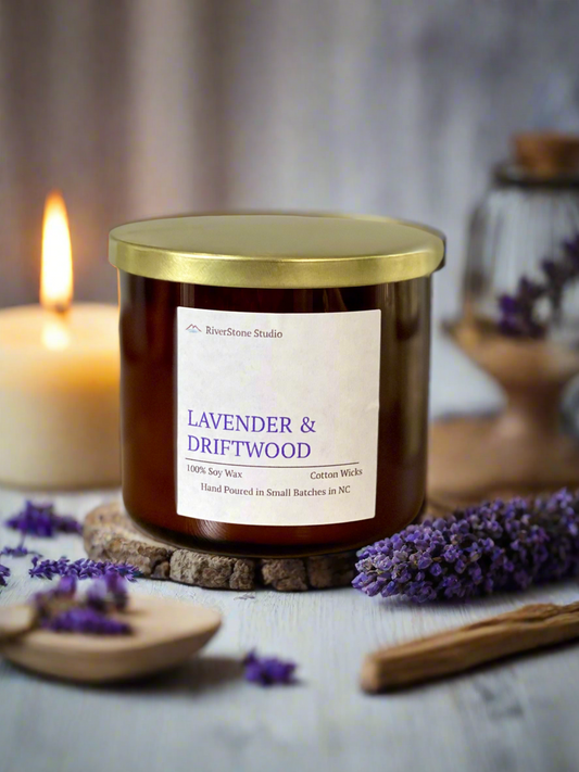 Lavender & Driftwood, phthalate and paraben free, Hand Poured 100% Soy Wax Candle, 18oz