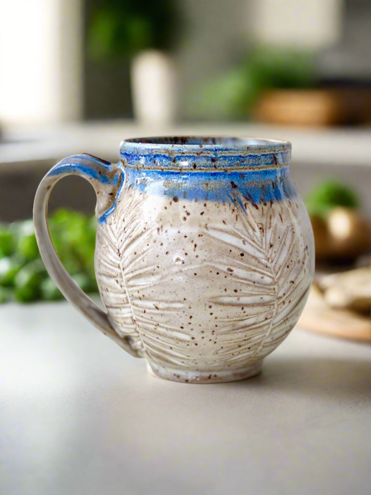 Mug in Lavender and Cream, Carved, 12oz