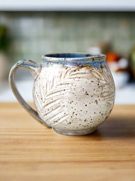 Mug in Lavender and Cream, Carved, 16oz